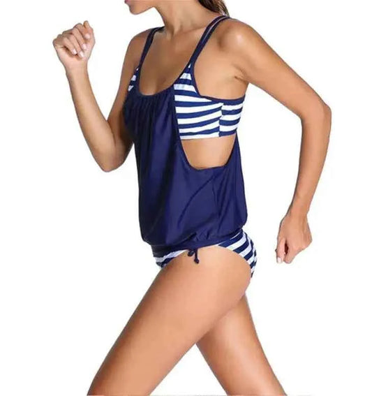 Women PLus Size Striped Tankini Vest Top Strap Swimsuits Swimwear Tankini  Ladies Female Belly Covered Tankini Set FS1736