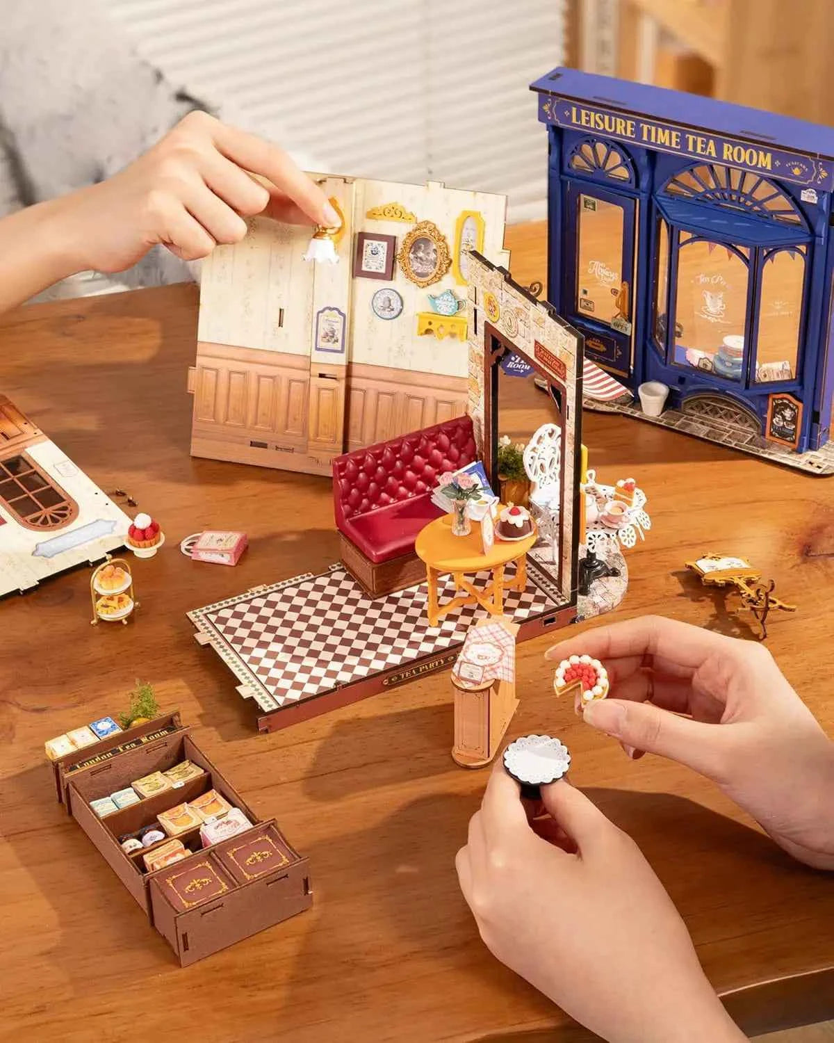 Robotime Rolife DIY Miniature Dollhouse Kit Leisure Time Tea RoomCrafts Hobbies Amazing Gift for Women Children DG171