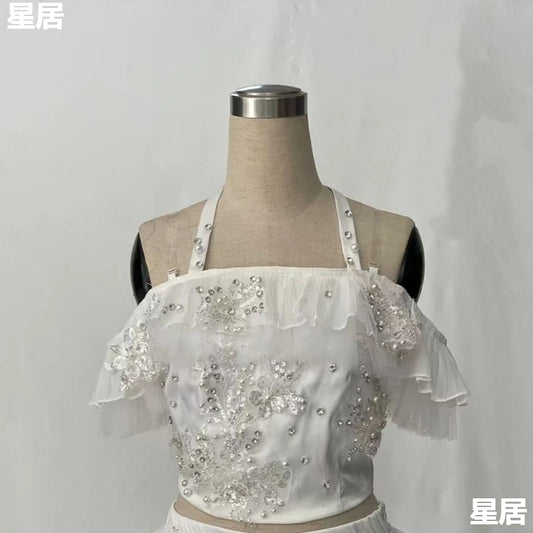 Kpop Singer Sexy Rhinestones Sling Tops Irregular Ruffled Skirts Stage Performance Outfits Women Nightclub Dj Jazz Dance Costume