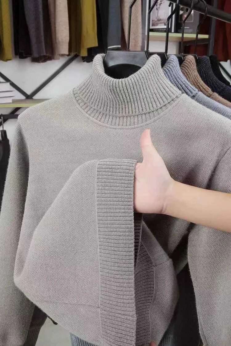 High end brand velvet sweater men's new fashion designer exquisite pony embroidery winter thick warm high neck knitted pullover