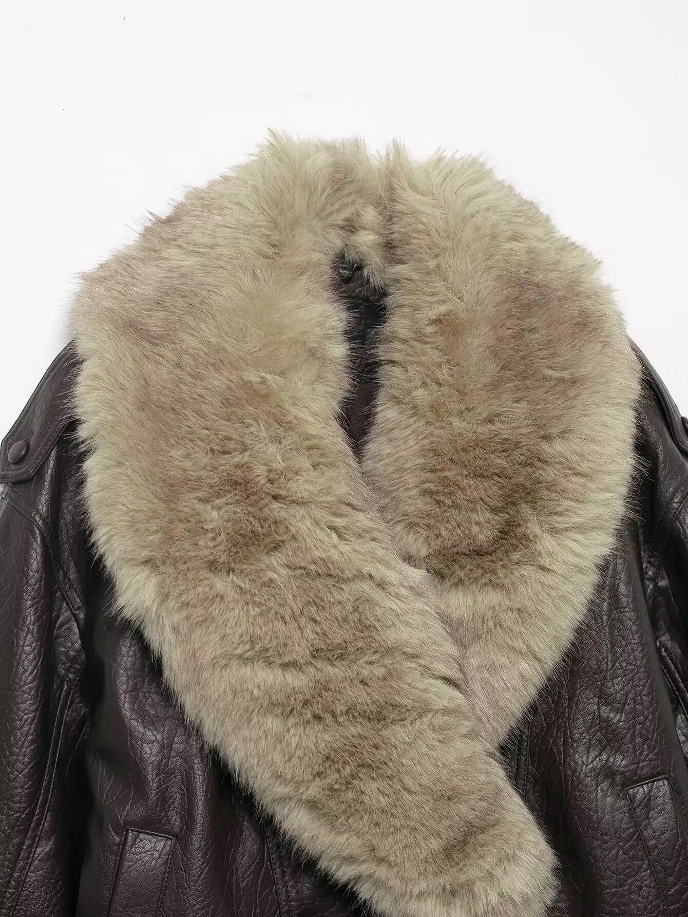TFMLN Women's Faux Leather Jacket with Detachable Fur Collar