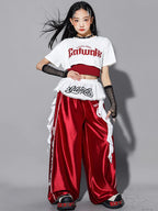 Girls Shiny Crop Top & Joggers Street Dance Set