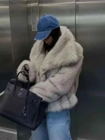 MUJER Faux Fur Coat Plush Fluffy Women's Jacket 2025 Woman Autumn Winter New in Outerwears White Red Gray Black Blends Coats