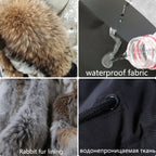 Maomaokong Winter Women Parka Cotton Jacket Real Fur Coat Natural Fox Fur Hooded Rabbit Fur Liner Thick Warm Outerwear Female