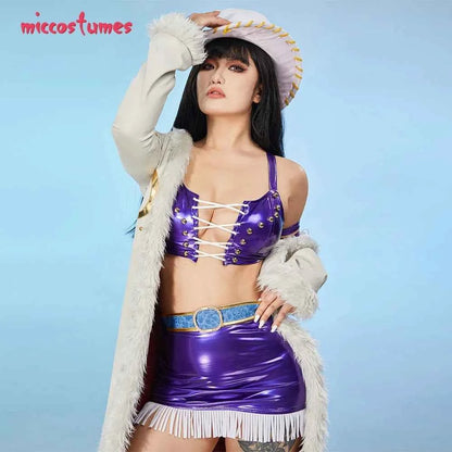 Miccostumes Women's Anime Cosplay Costume Bra and Miniskirt with Long Coat and Hat Halloween Cosplay Costumes