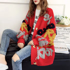 Women's Loose Knit Cardigan Sweater - V-Neck Button Front