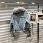 Winter Women Denim Coat Jacket Fox Collar Short  Warm High Street Outerwear Thicken Coat High Quality Luxury Design Party Wear