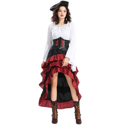 Medieval - Style Pirate Queen Outfit for Halloween: Irregular Corset, Ruffled Long Dress, Perfect for Navigator Cosplay 2026