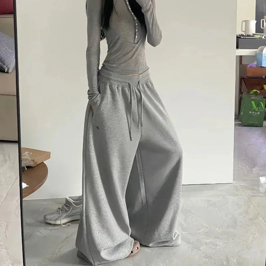BiggOrange Women's High-Waist Oversized Hip-Hop Sweatpants, Black Wide-Leg