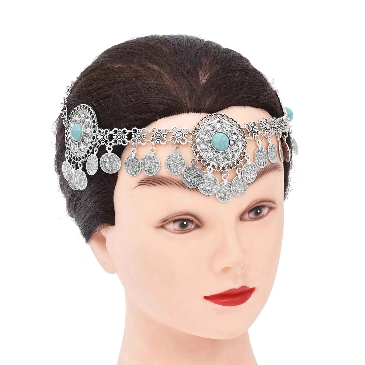 Traditional Kazakhstan Ethnic Coins Bracelet Hair Accessories  for Women Vintage Nepalese Tibetan Clothing Headwear Jewelry Set