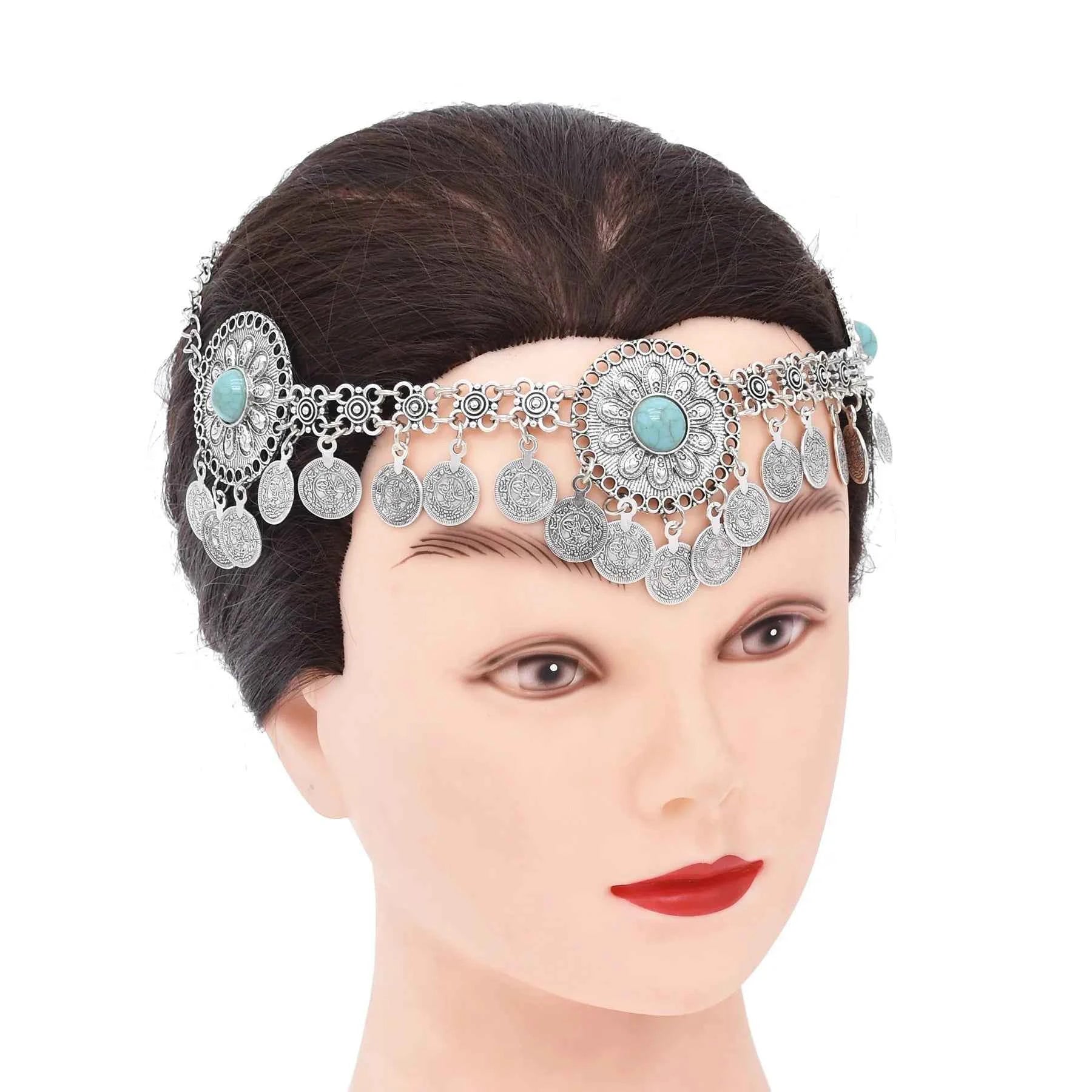 Traditional Kazakhstan Ethnic Coins Bracelet Hair Accessories  for Women Vintage Nepalese Tibetan Clothing Headwear Jewelry Set