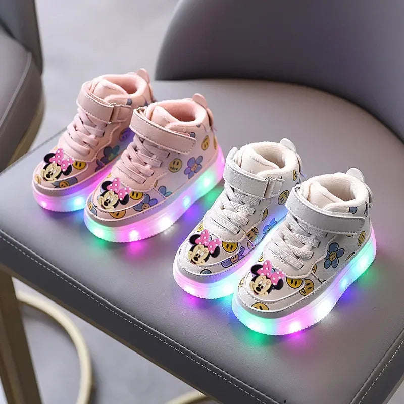 casual shoes Disney spring fall LED Toddler shoes children cartoon casual shoe Minnie soft-soled girls light up sneakers baby