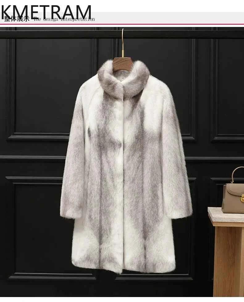 KMETRAM 100% Cross Mink Fur Jacket Woman Mid Length Real Fur Coat Winter Women Clothing Furry Jackets 2025 шуба женская