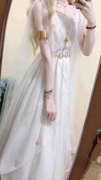 NONSAR God Greek Sweet Vintage Fairy Dress Women Summer Court Style Han Elements Chiffon Elegant floating Strap Long Dresses