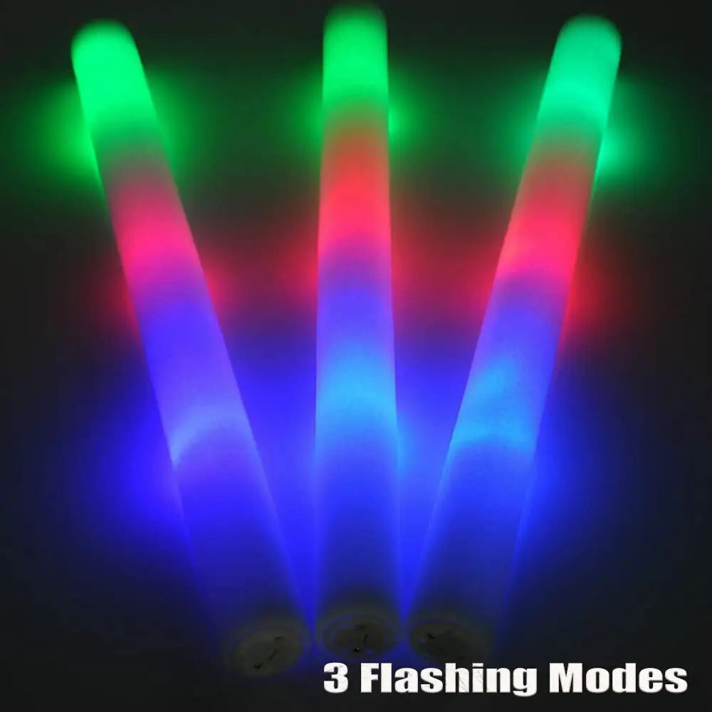 jianyana 100Pcs LED Foam Glow Sticks RGB Light Up Cheer Tubes for Parties