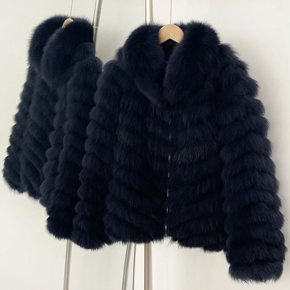 OFTBUY Women's Real Fox Fur Coat - Thick Warm Winter Jacket