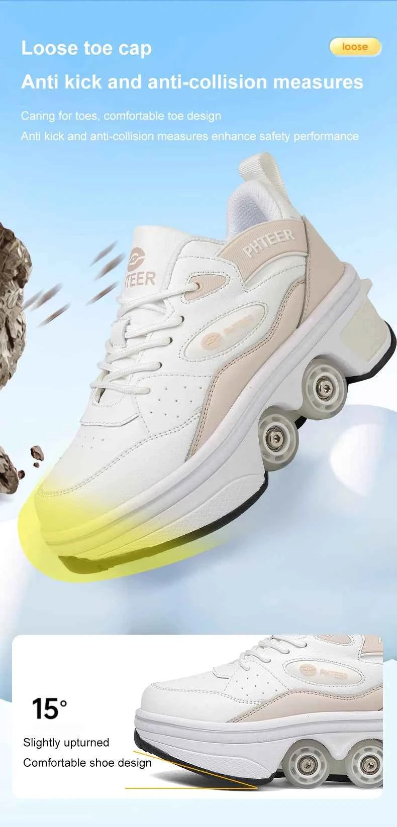 Deformation Shoes Roller Sneakers With 4 Wheels Skates Adult Kids Runaway Parkour Wheels Shoes For Women Men Youth Sport Shoes