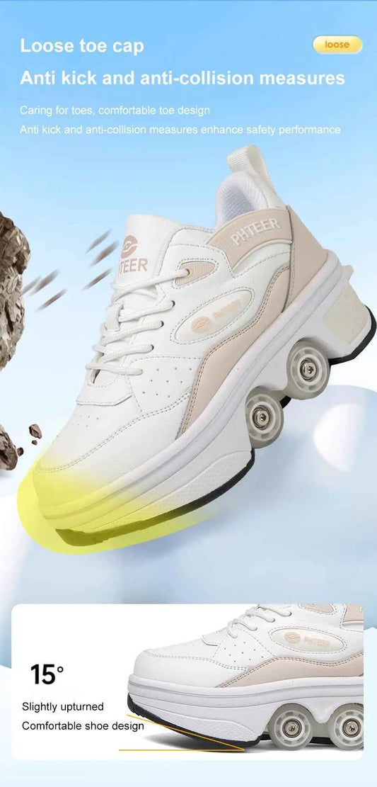 Deformation Shoes Roller Sneakers With 4 Wheels Skates Adult Kids Runaway Parkour Wheels Shoes For Women Men Youth Sport Shoes