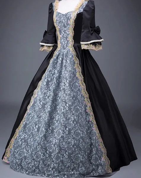 18th Century Medieval Women High Waist Half Sleeve Ball Gowns Princess Lace Patchwork Satin Dress Queen Renaissance Costume SS69 36.69 black / 5XL / cosplay costume
