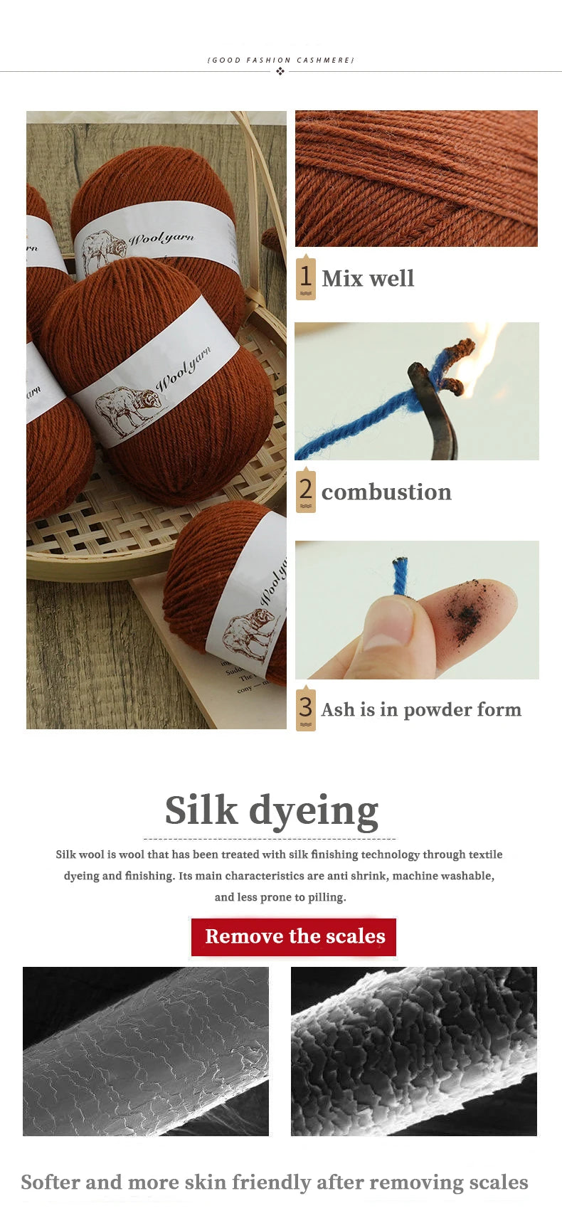 500g pure wool yarn fine count cashmere medium coarse yarn for making warm sweaters and scarves for autumn and winter