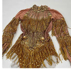 Custom rhinestones bodysuit tassels women Celebrate stage Team pole dance club party fashion leotard clothing