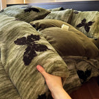 Leopard Print Plush Quilt Cover Set - Warm Coral Fleece
