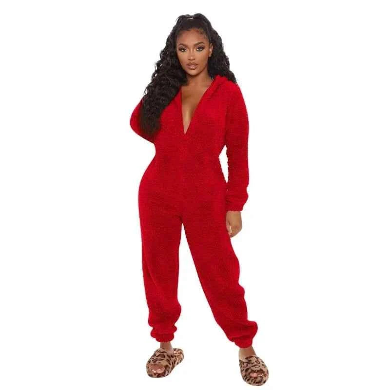 BWQ Womens Winter Warm Onesie Pajamas Fuzzy Fleece Zipper Up Bear Ear Hooded Romper Jumpsuits Sleepwear Loungewear