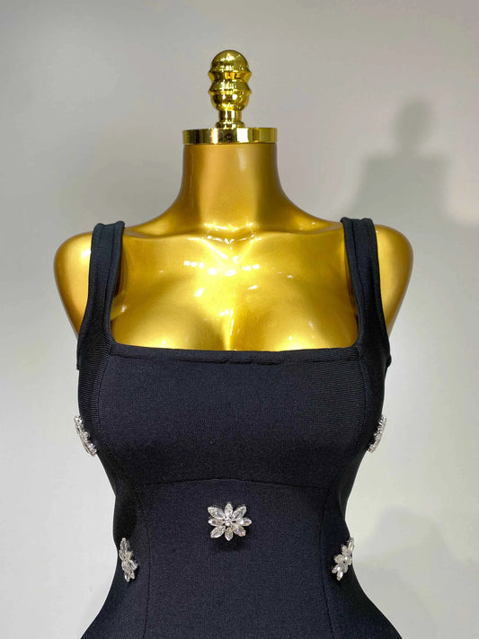 Women Sexy Square Collar Sparkly Rhinestone Bodycon Mini Bandage Dress Celebrate Evening Party Elegant Luxury Birthday Dress