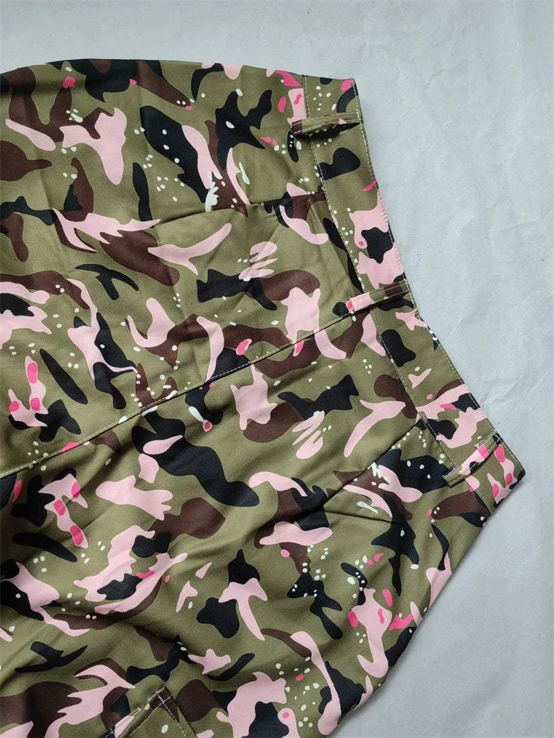 FAGADOER Pink Camouflage Print Pants Women Y2K Streetwear Button Pocket patchwork Straight Pants Hot girl Bottoms 2025 SS69