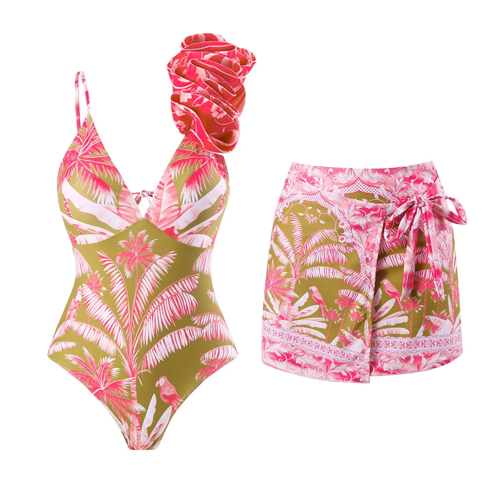 2023 New Arrival Push Up Women Bikini Set Floral Printed Ruffle Bikinis Strappy Bandage Swimwear Brazilian Biquini Bathing Suit SS69