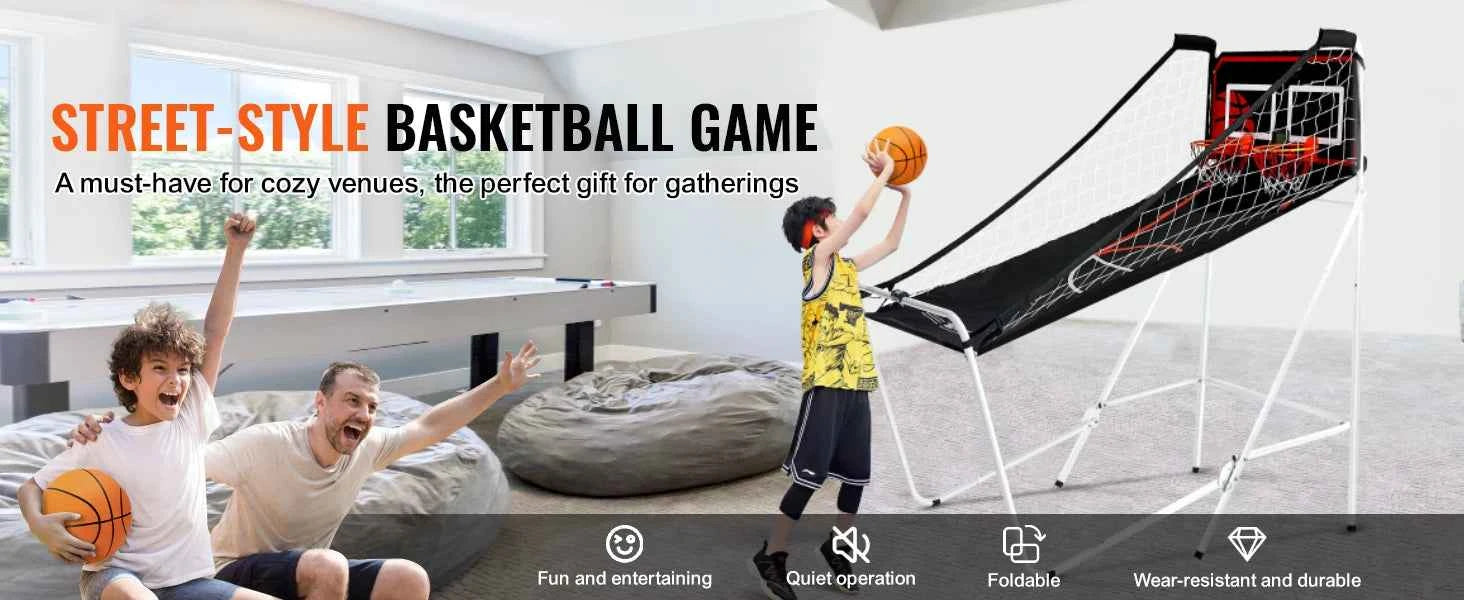 SucceBuy Foldable Basketball Arcade Game 2 Player Indoor Basketball Game Dual Shot Sport w/ 4 Balls 8 Game Modes for Kid Adult