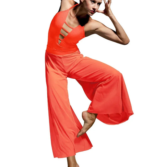 MiDee Women's Contemporary Dance Leotard with Mesh Culotte Pants Set