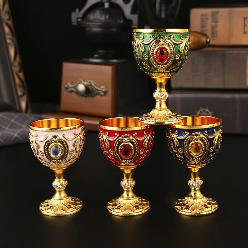 Vintage Medieval Hand-Engraved Metal Wine Goblet