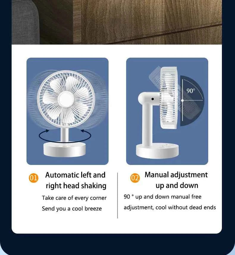 3600mAh USB Desk Fan 4 Speed Adjustable Desktop Table Fan with Strong Wind Quiet Operation Kipas USB Oscillating Fan