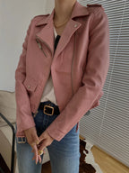 Women's PU Leather Motorcycle Jacket - Slim Fit, Turn-Down Collar