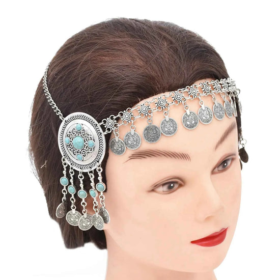 Traditional Kazakhstan Ethnic Coins Bracelet Hair Accessories  for Women Vintage Nepalese Tibetan Clothing Headwear Jewelry Set