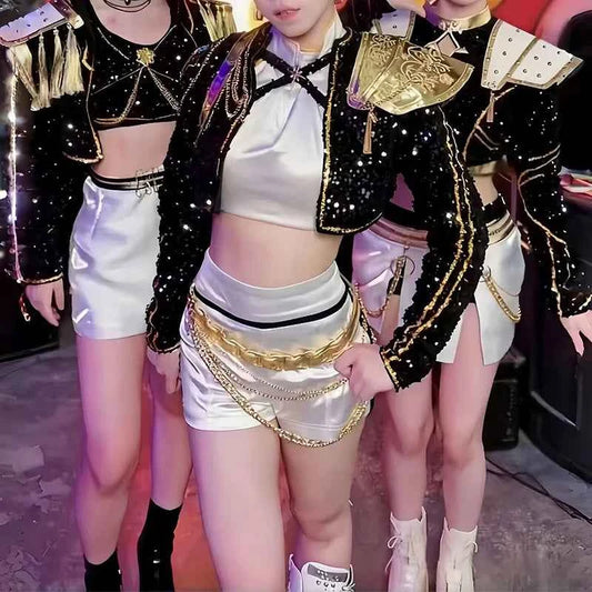 Hot Selling Korean Style Woman Suit Halloween Cosplay Hot Woman Show Costume Black Shiny Suit Halloween Birthday Party Costume