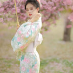 Printed Floral Traditional Japanese Kimono Elegance Asian Sakura Girl Kimono Dress Japanese Style New