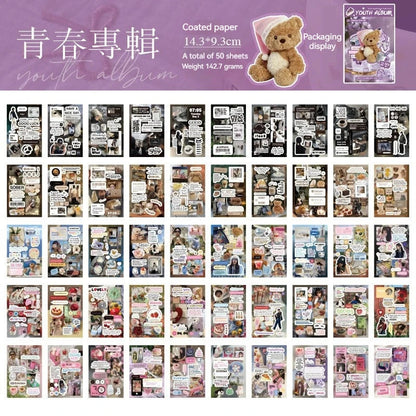 45pcs Japanese Retro Early Style Manga Cut Film Sticker Book Kawaii Girl Scrapbook Journal DIY Deco Cute Showa Phone Case Decals SS69 25.69 Youth album 50sheets