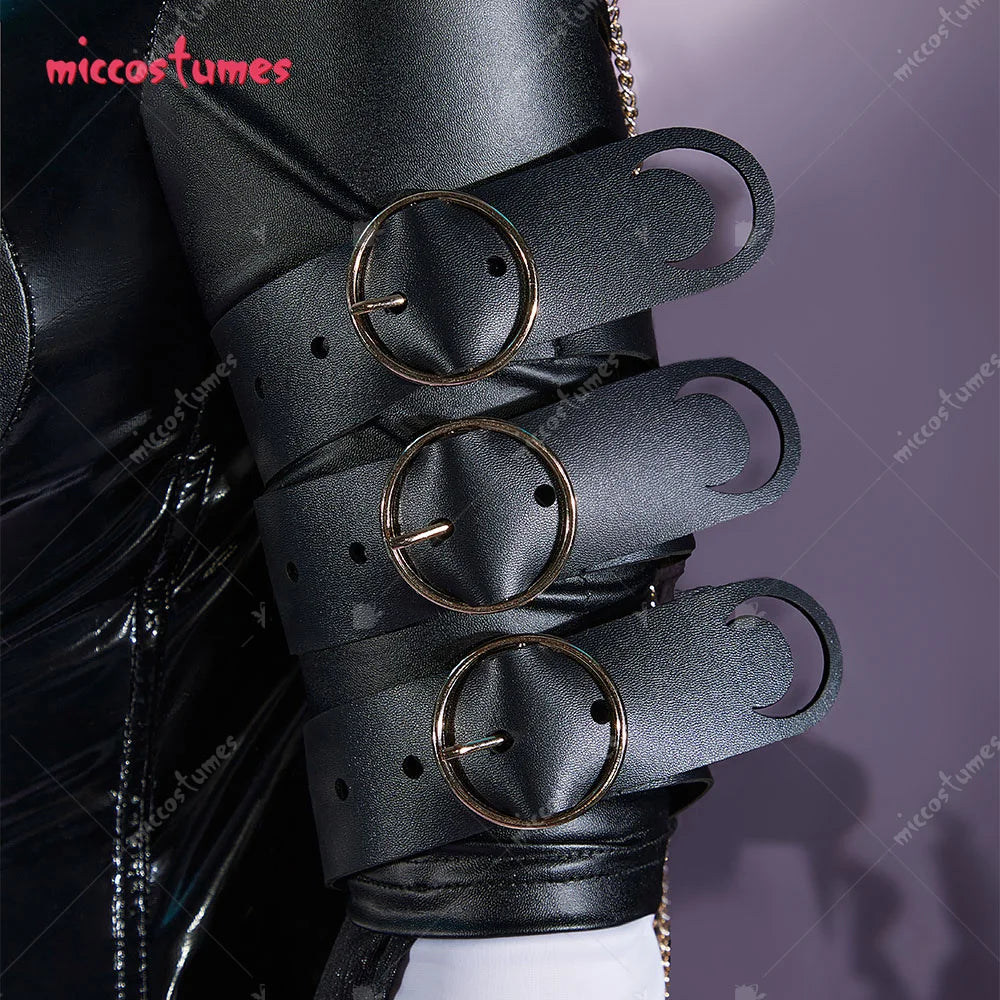 Miccostumes Women's Black Witch PU Leather Cosplay Bodysuit