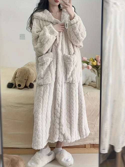 Coral velvet jacquard pajamas for women, winterized and thick, warm, flannel, autumn and winter robe