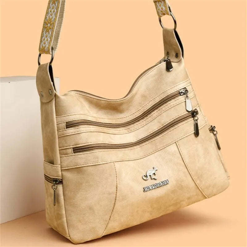 FXZLLQCN Vintage Faux Leather Multi-Layer Crossbody Bag with Zipper Closure