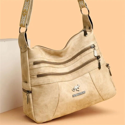 FXZLLQCN Vintage Faux Leather Multi-Layer Crossbody Bag with Zipper Closure