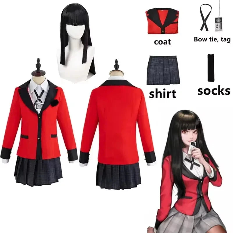 Kakegurui Jabami Yumeko Cosplay Kostuum Halloween Sayaka Dwangmatige Gokker Anime School Meisje Geplooide Rok Uniform SS69 90.69 Blue / L