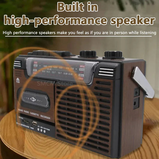 Portable Vintage Retro USB AM/FM/SW Multiband Radio Stereo Wireless Bluetooth Boombox Mp3 Audio Cassette Tape Player Recorder TF SS69