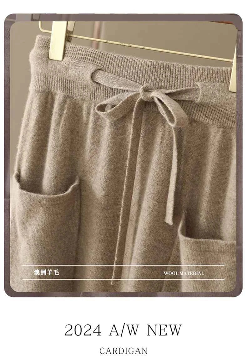 Autumn And Winter100% Pure Wool Skirt Women's Long Pocket Small A Skirt High Waist Slim Cashmere Knit A-Line Skirt