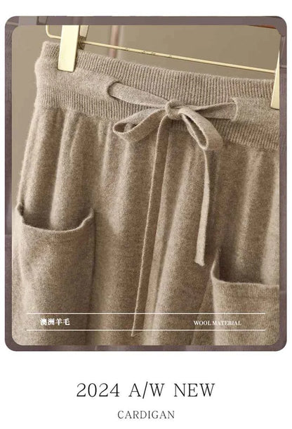 Autumn And Winter100% Pure Wool Skirt Women's Long Pocket Small A Skirt High Waist Slim Cashmere Knit A-Line Skirt