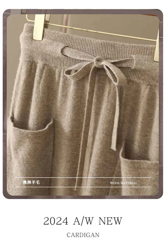 Autumn And Winter100% Pure Wool Skirt Women's Long Pocket Small A Skirt High Waist Slim Cashmere Knit A-Line Skirt
