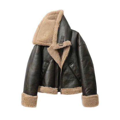 2025 Autumn winter new women's thickened warm double-sided short jacket Women's brown coat
