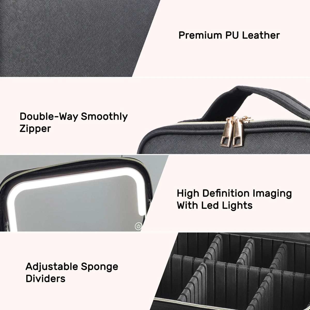 Travel Makeup Train Case with LED Mirror & Dividers